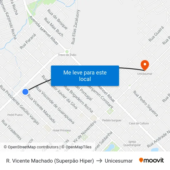 R. Vicente Machado (Superpão Hiper) to Unicesumar map
