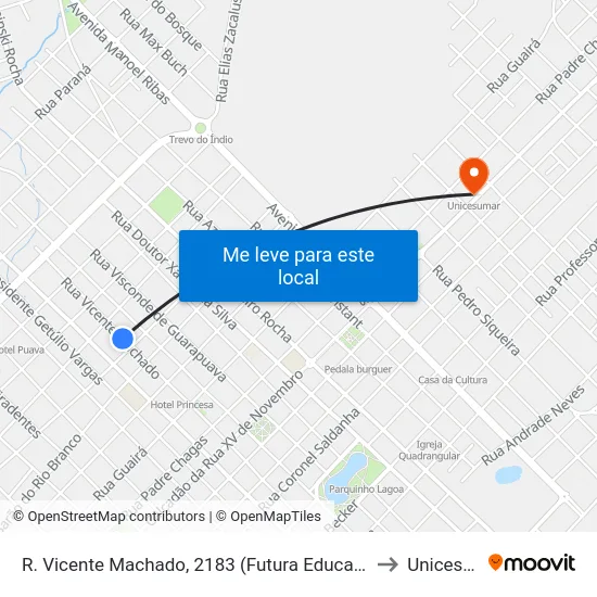R. Vicente Machado, 2183 (Futura Educação Profissional) to Unicesumar map