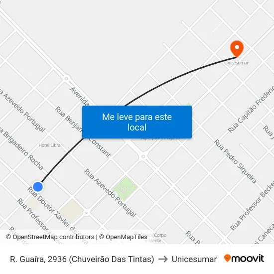R. Guaíra, 2936 (Chuveirão Das Tintas) to Unicesumar map