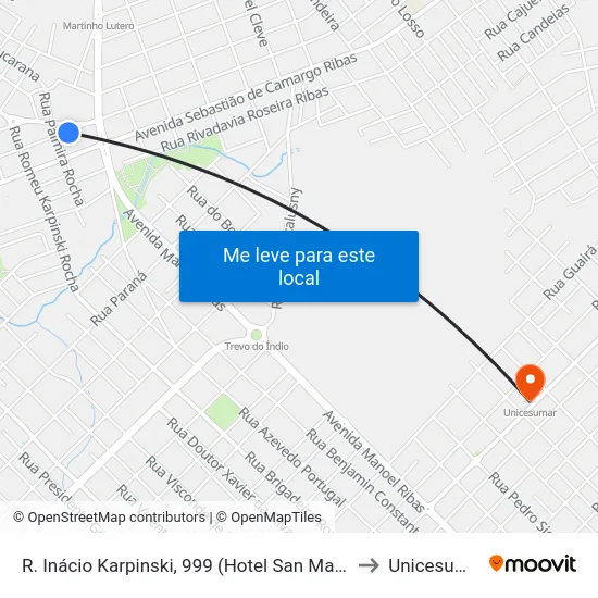 R. Inácio Karpinski, 999 (Hotel San Marino) to Unicesumar map