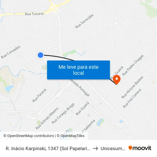 R. Inácio Karpinski, 1347 (Sol Papelaria) to Unicesumar map