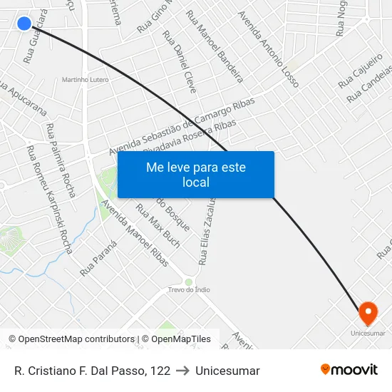 R. Cristiano F. Dal Passo, 122 to Unicesumar map