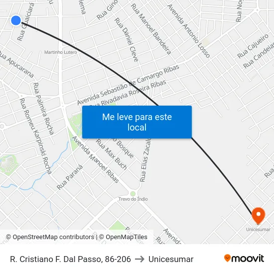 R. Cristiano F. Dal Passo, 86-206 to Unicesumar map