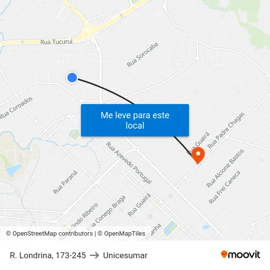 R. Londrina, 173-245 to Unicesumar map