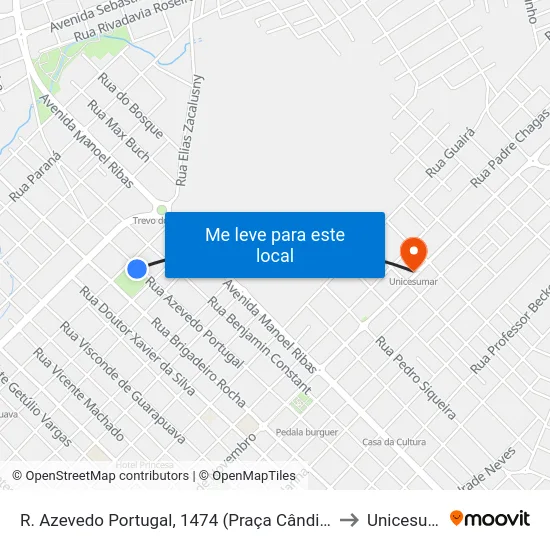 R. Azevedo Portugal, 1474 (Praça Cândido Xavier) to Unicesumar map