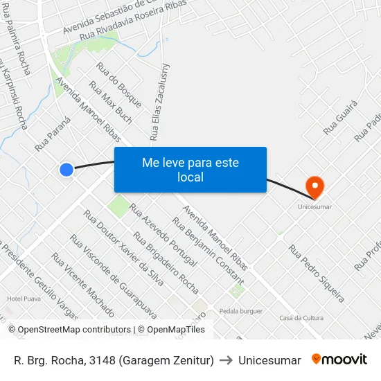 R. Brg. Rocha, 3148 (Garagem Zenitur) to Unicesumar map
