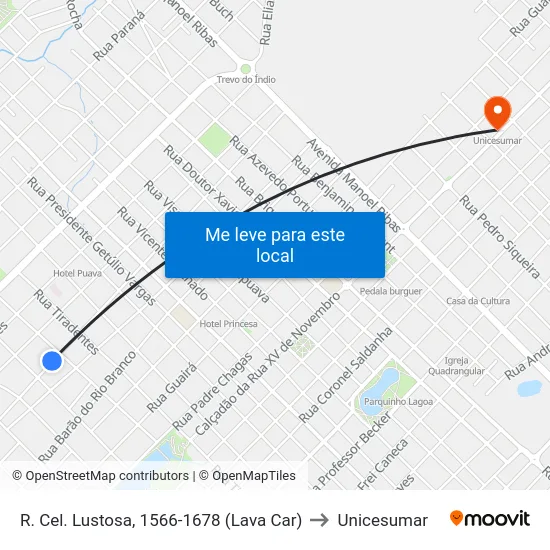 R. Cel. Lustosa, 1566-1678 (Lava Car) to Unicesumar map