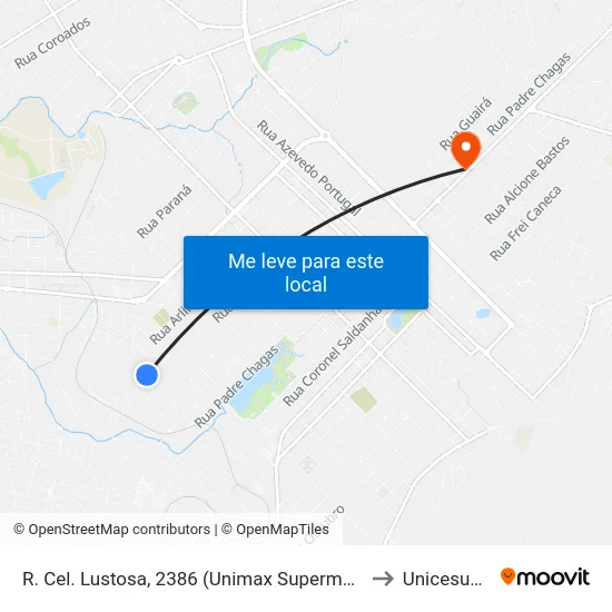 R. Cel. Lustosa, 2386 (Unimax Supermercado) to Unicesumar map