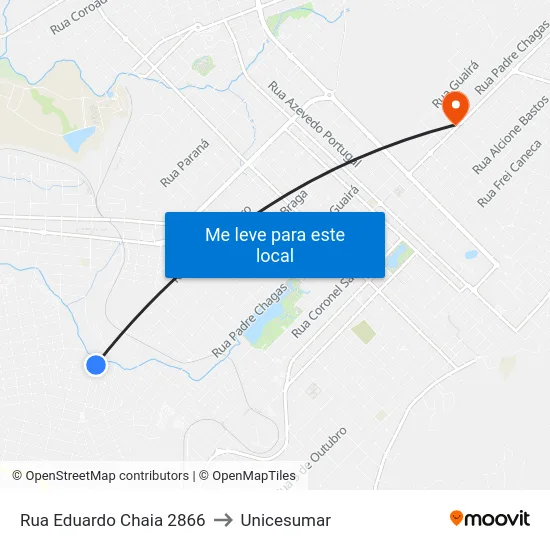 Rua Eduardo Chaia 2866 to Unicesumar map