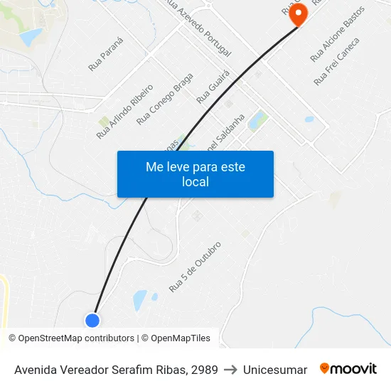 Avenida Vereador Serafim Ribas, 2989 to Unicesumar map