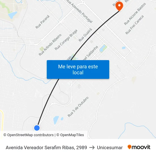Avenida Vereador Serafim Ribas, 2989 to Unicesumar map