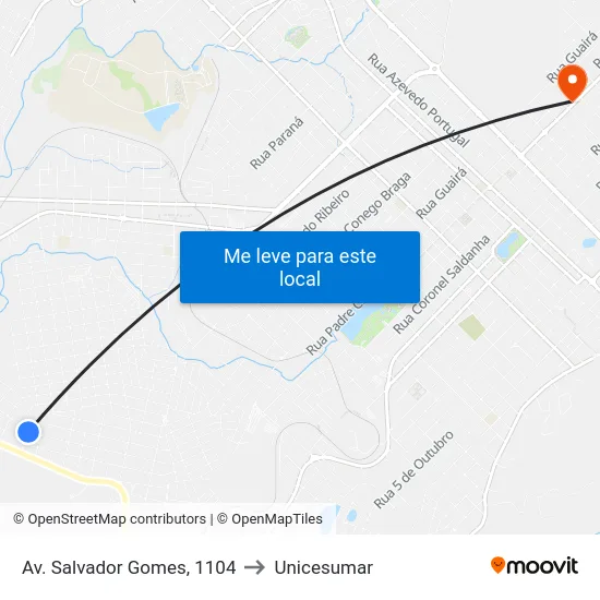 Av. Salvador Gomes, 1104 to Unicesumar map