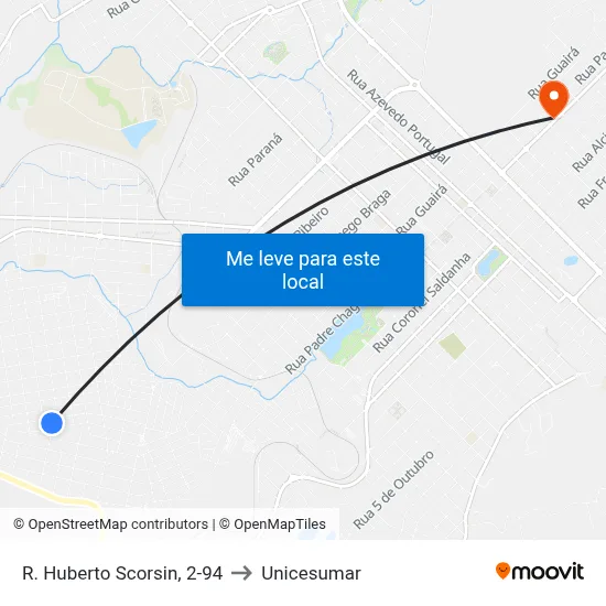 R. Huberto Scorsin, 2-94 to Unicesumar map