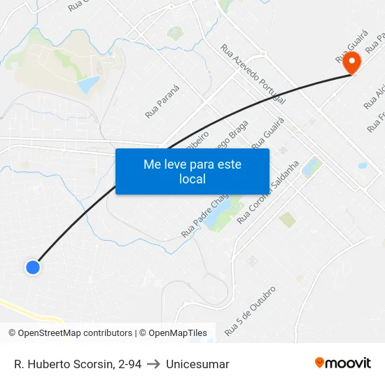 R. Huberto Scorsin, 2-94 to Unicesumar map