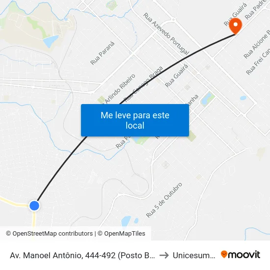 Av. Manoel Antônio, 444-492 (Posto Bv) to Unicesumar map