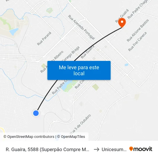 R. Guaíra, 5588 (Superpão Compre Mais) to Unicesumar map
