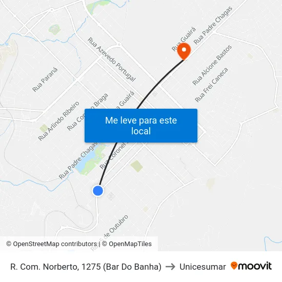 R. Com. Norberto, 1275 (Bar Do Banha) to Unicesumar map