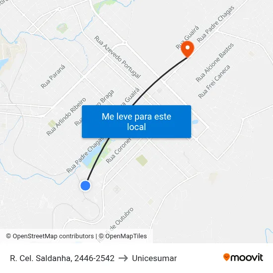 R. Cel. Saldanha, 2446-2542 to Unicesumar map