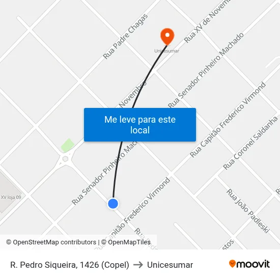 R. Pedro Siqueira, 1426 (Copel) to Unicesumar map