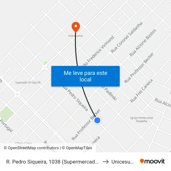 R. Pedro Siqueira, 1038 (Supermercado Mil) to Unicesumar map