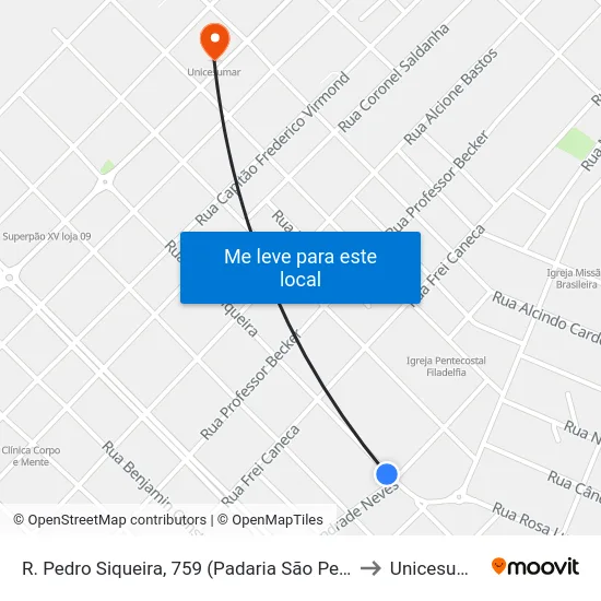 R. Pedro Siqueira, 759 (Padaria São Pedro) to Unicesumar map