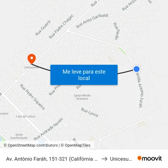 Av. Antônio Faráh, 151-321 (Califórnia Motel) to Unicesumar map