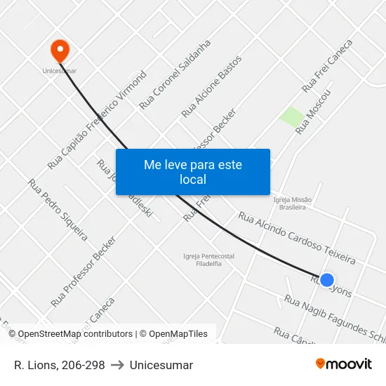 R. Lions, 206-298 to Unicesumar map