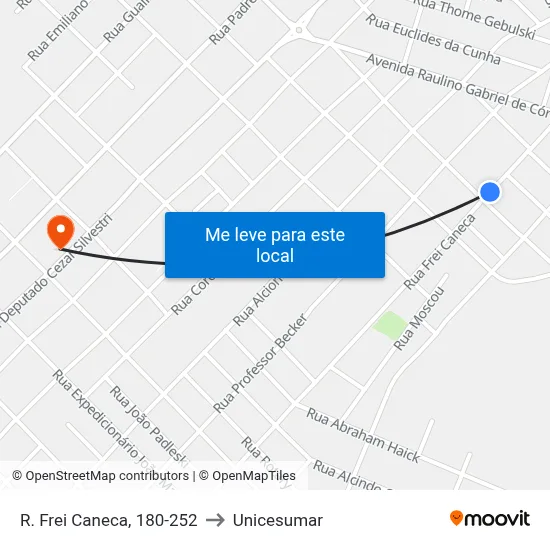 R. Frei Caneca, 180-252 to Unicesumar map