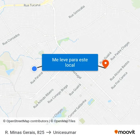 R. Minas Gerais, 825 to Unicesumar map