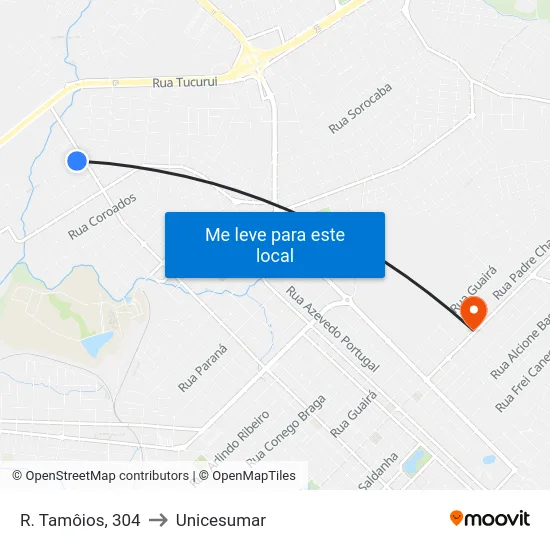 R. Tamôios, 304 to Unicesumar map
