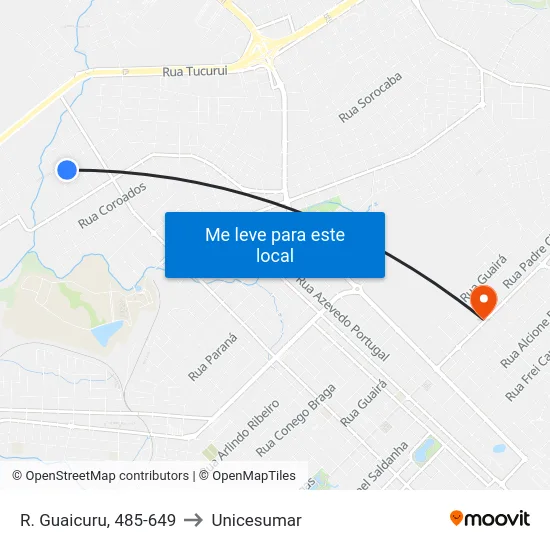 R. Guaicuru, 485-649 to Unicesumar map