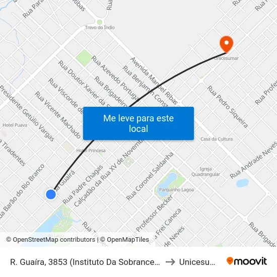 R. Guaíra, 3853 (Instituto Da Sobrancelha) to Unicesumar map
