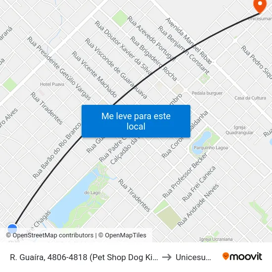 R. Guaíra, 4806-4818 (Pet Shop Dog King) to Unicesumar map