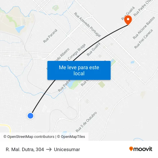 R. Mal. Dutra, 304 to Unicesumar map