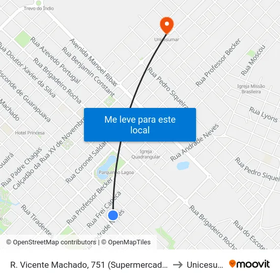 R. Vicente Machado, 751 (Supermercado Edinara) to Unicesumar map
