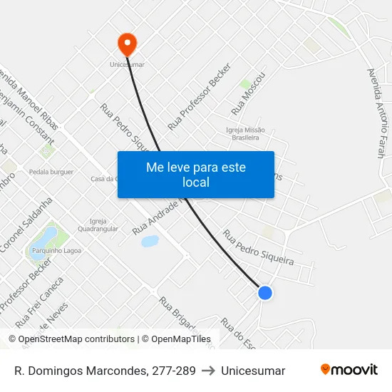 R. Domingos Marcondes, 277-289 to Unicesumar map