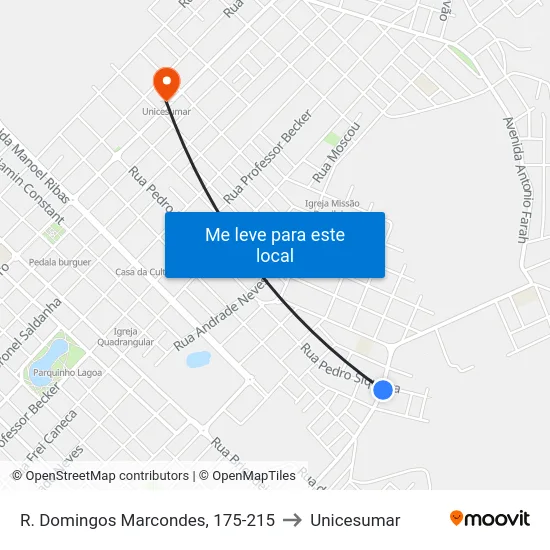 R. Domingos Marcondes, 175-215 to Unicesumar map