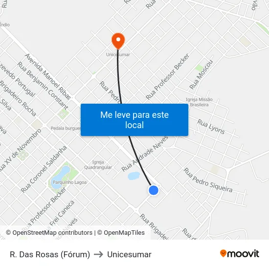 R. Das Rosas (Fórum) to Unicesumar map