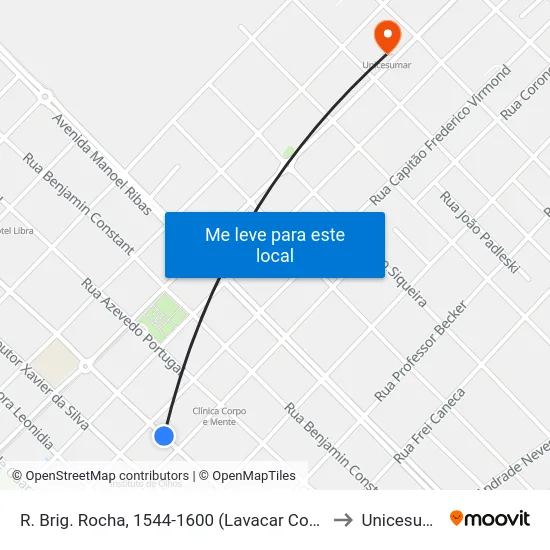 R. Brig. Rocha, 1544-1600 (Lavacar Copanski) to Unicesumar map