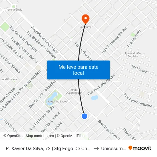 R. Xavier Da Silva, 72 (Gtg Fogo De Chão) to Unicesumar map