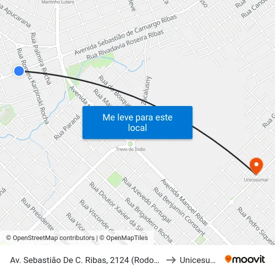 Av. Sebastião De C. Ribas, 2124 (Rodoviária) to Unicesumar map