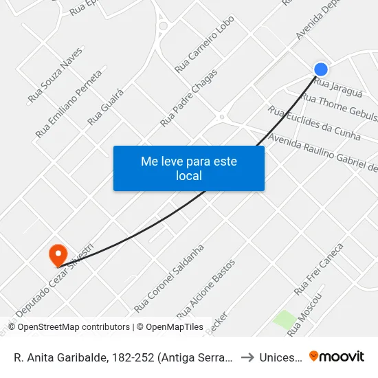 R. Anita Garibalde, 182-252 (Antiga Serraria Daniel Mansani) to Unicesumar map