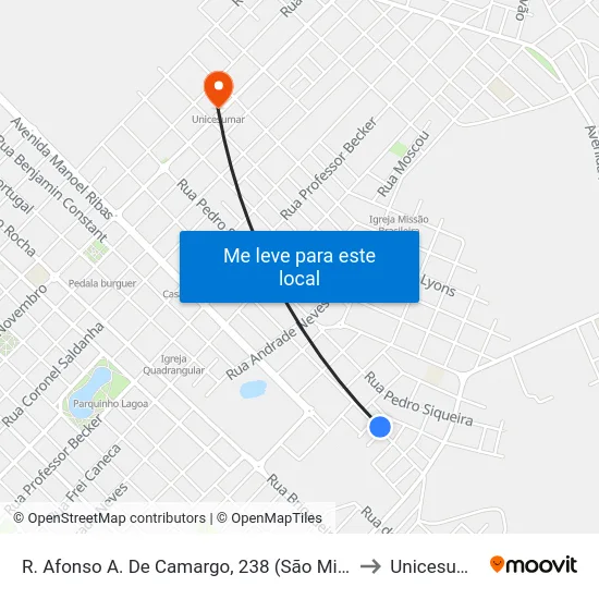 R. Afonso A. De Camargo, 238 (São Miguel) to Unicesumar map