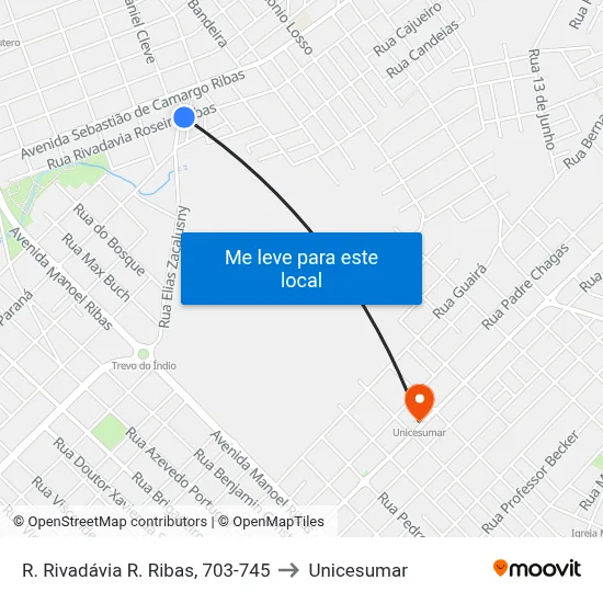 R. Rivadávia R. Ribas, 703-745 to Unicesumar map