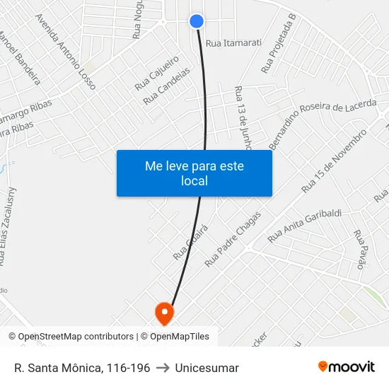 R. Santa Mônica, 116-196 to Unicesumar map