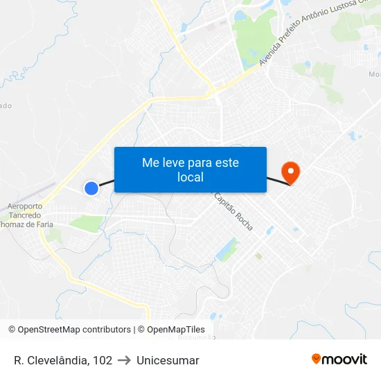 R. Clevelândia, 102 to Unicesumar map