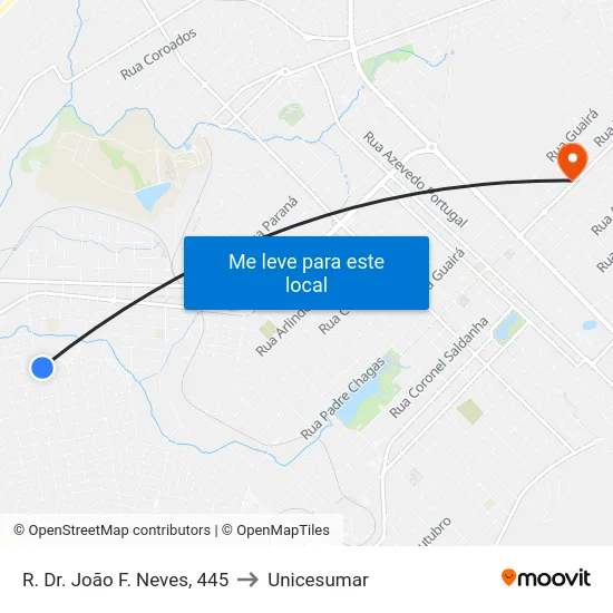 R. Dr. João F. Neves, 445 to Unicesumar map