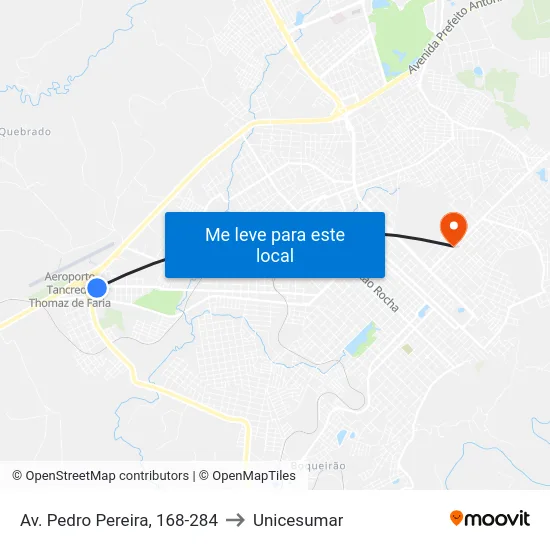 Av. Pedro Pereira, 168-284 to Unicesumar map
