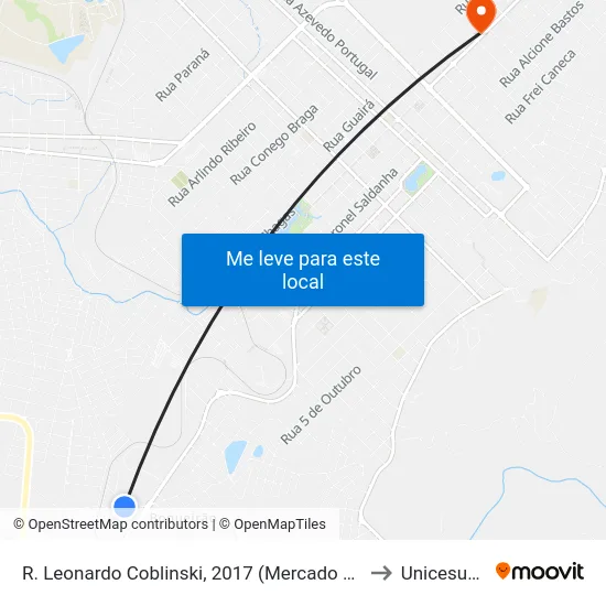 R. Leonardo Coblinski, 2017 (Mercado Realeza) to Unicesumar map