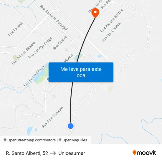 R. Santo Alberti, 52 to Unicesumar map